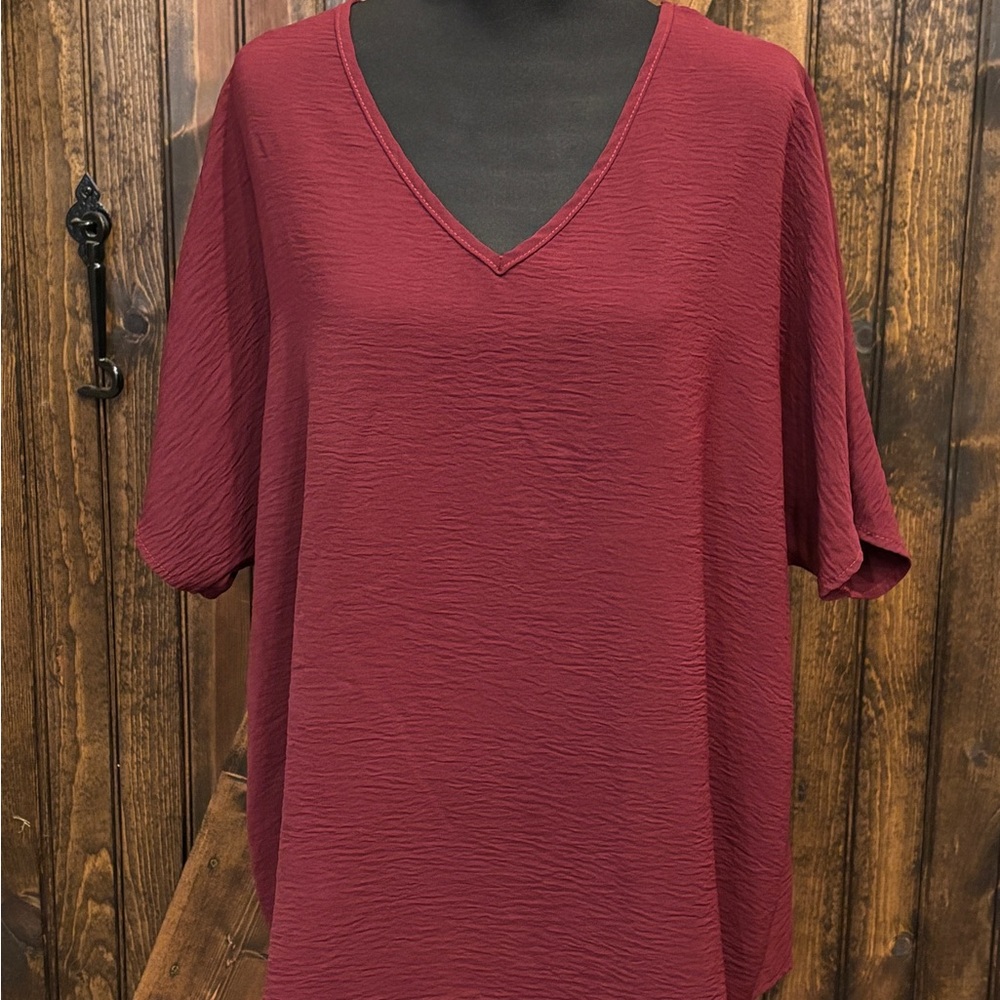 Women's V-Neck Burgundy Top